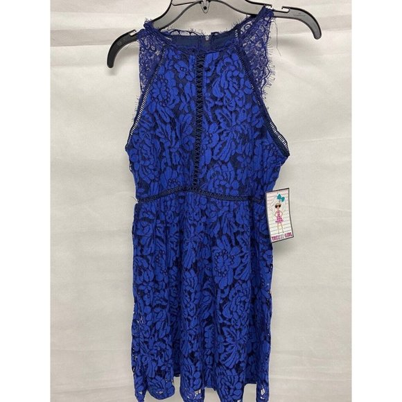 Trixxi Juniors Navy Sleeveless Lace Sheath Dress 12 - Picture 1 of 6